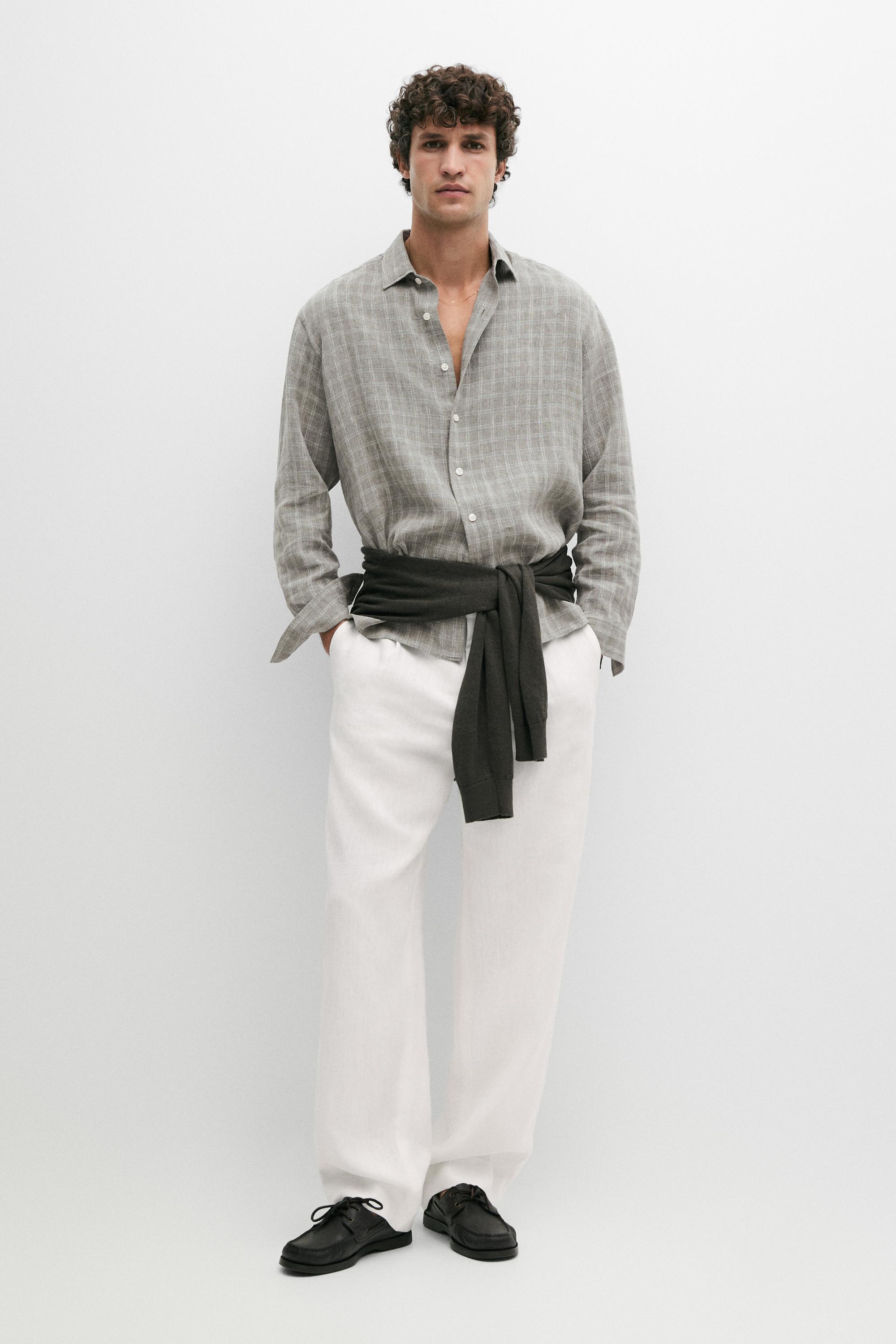 100% linen check shirt